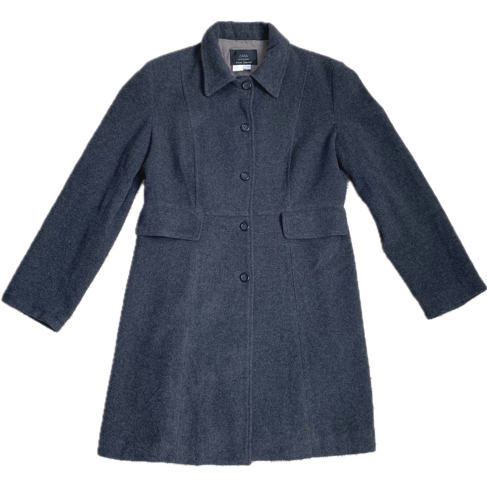 ZARA Wool Cashmere Winter Overcoat Pea Coat Size 10 Gray Preppy Academia Classic - Picture 3 of 12